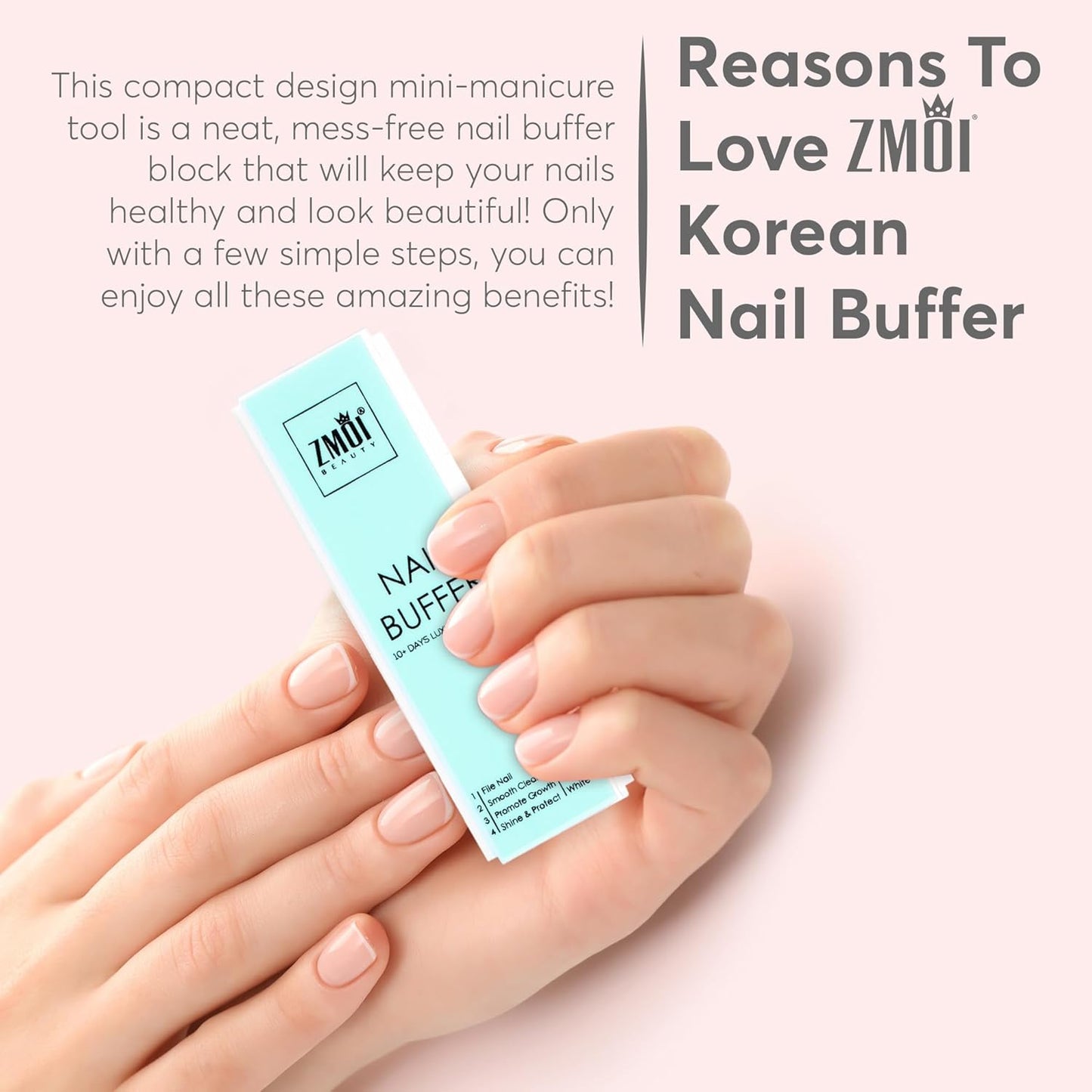 Pro Nail Buffer Block – 3 Pack Luxurious Shine Korean 4-Way Nail Buffing Block – Natural Shine Nails – Manicure/Pedicure Tools for Home and Salon
