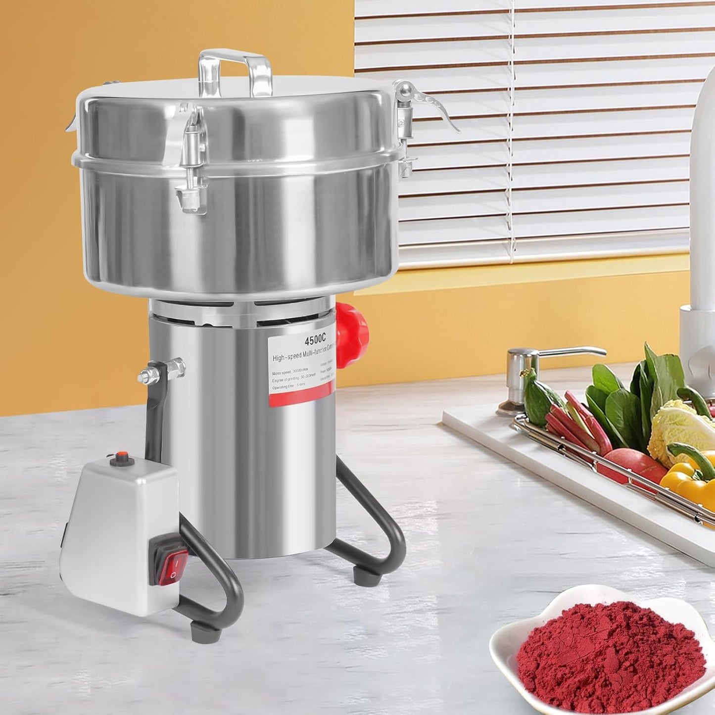 Electric Grain Mill Grinder, 4500g/9.92lb High-speed 30000r/min Food Grinder, 110V 5000W Countertop Grain Mill for Dry Spice Herbs Grains Coffee Rice Pepper (4500g)