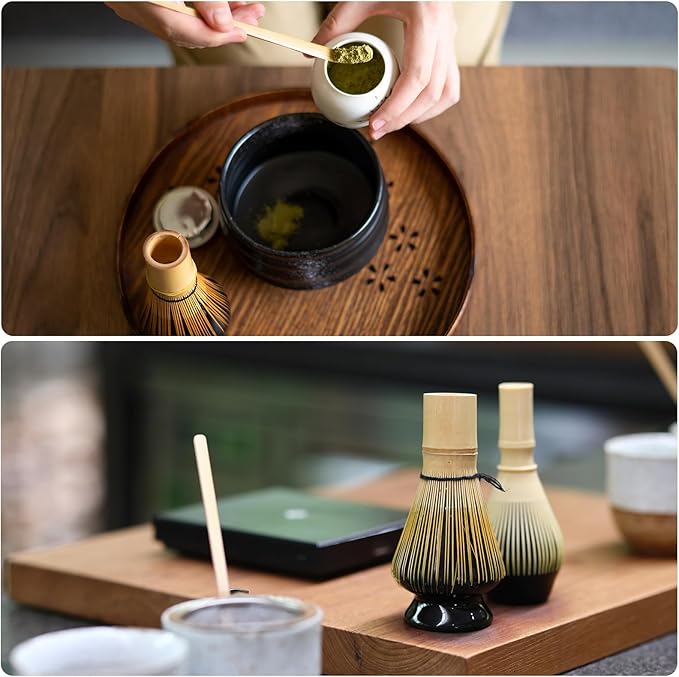 HARFINGTON Ceramic Chasen Stand 67mm Matcha Whisk Holder Teas Set Whisks Stand Traditional Matcha Tea Chasen Holder Tea Set Accessories for Tea Tasting, Black