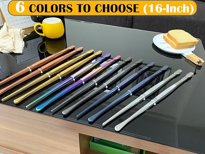 JETKONG 2 Pcs 16-Inch Heavy Duty Cooking Tweezers Extra Long Stainless Steel Kitchen Tweezers Large Plating Tongs (Navy Blue)
