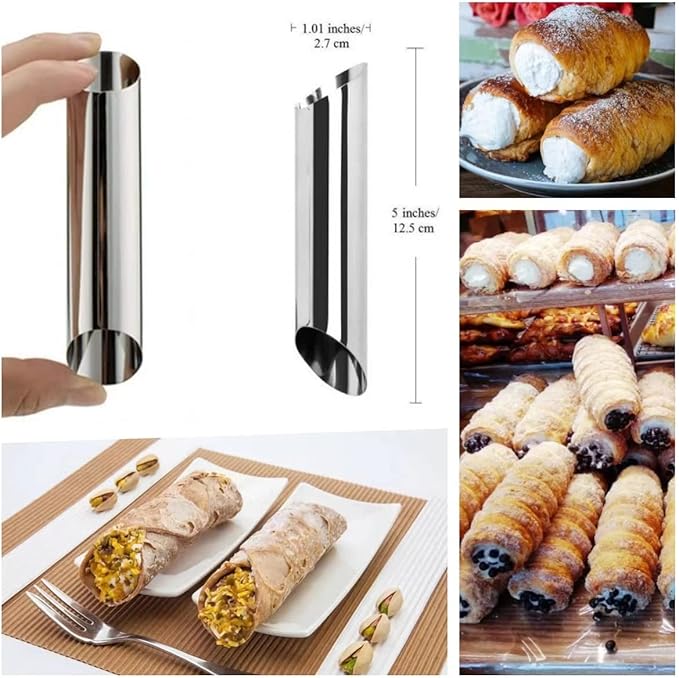10 Pack Cream Horn Molds for Baking +10 Pack Cannoli Tubes Stainless Steel, 5 inch Large Size Cream Horn Mould and Cannoli Tubes for Baking Cream Horns, Brioche Rolls
