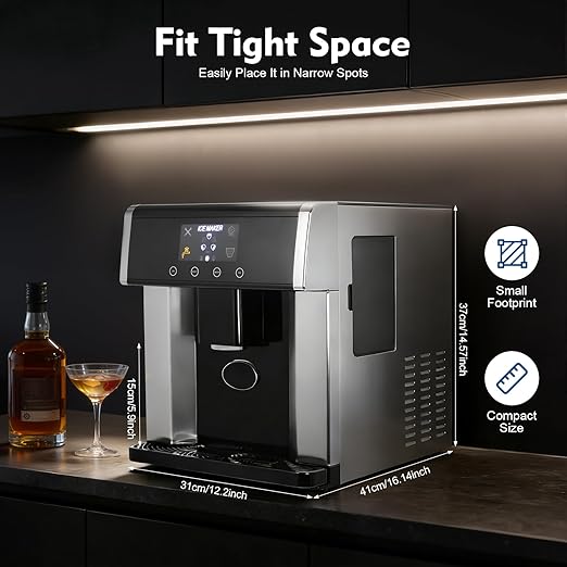 2-in-1 Nugget Ice Maker & Cold Water Dispenser, Portable Countertop Ice Maker Dispenser with LCD Display Self-Cleaning Mode, Touch Control 8-12mins Electric Ice Dispenser for Home, Office