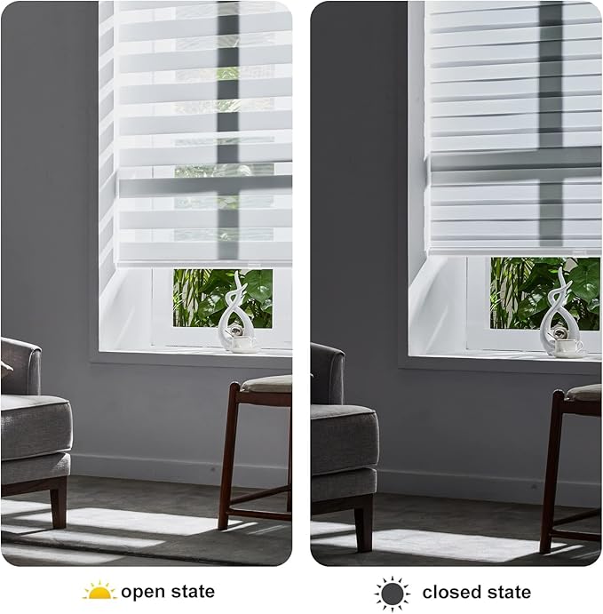 Persilux Zebra Blinds Cordless, Zebra Roller Shades for Windows (48" W x 72" H, White) Light Filtering Day and Night Window Drapes Sheer Shades for Home, Bedroom and Sliding Door Easy to Install