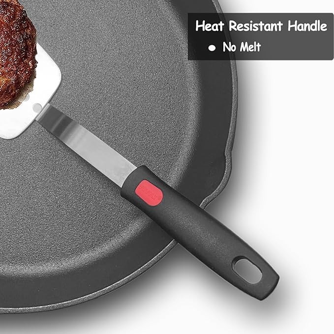 Stainless Steel Spatula, Solid Metal Turner for Kitchen Use, VOVOLY Heavy Duty Cooking Spatula, Wide Blade with Beveled Edge, Heat Resistant Silicone Handle, Dishwasher Safe