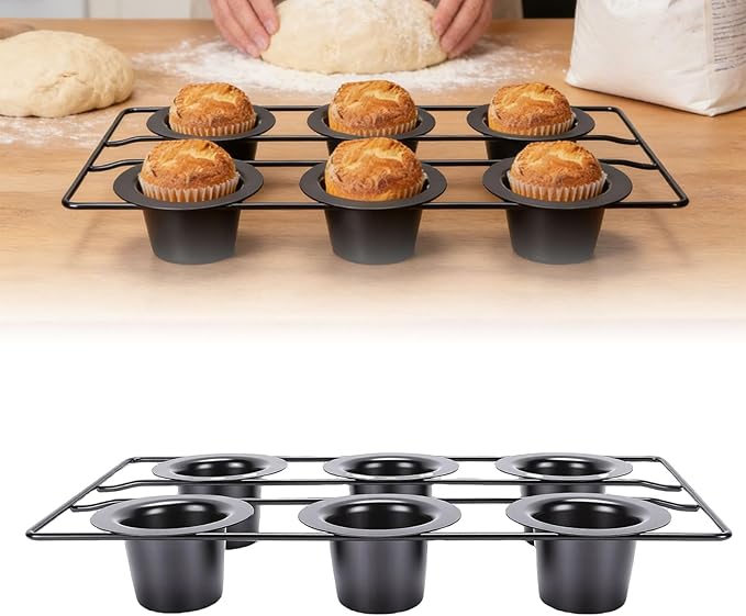 VBESTLIFE 6-Cup Popover Pan, Heavyweight Aluminized Steel with Nonstick Coating, for Yorkshire Pudding, Muffins, and Popovers
