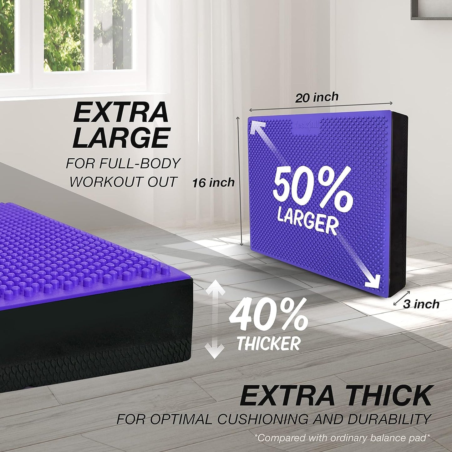 Yes4All Balance Pad Massage/Yoga Pad with Foot Massage Mat for Physical Therapy and Fitness Workout Training, Suitable for Home, Work, Rehabilitation- Purple X-Large