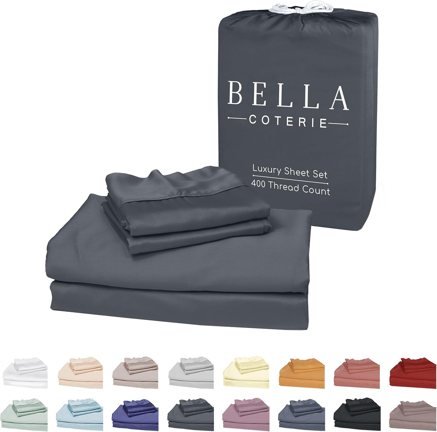 Bella Coterie Luxury Bamboo Viscose Twin Size Sheet Set | 100% Organically Grown | Ultra Soft | Cooling for Hot Sleepers | 18" Deep Pocket [Charcoal Grey]
