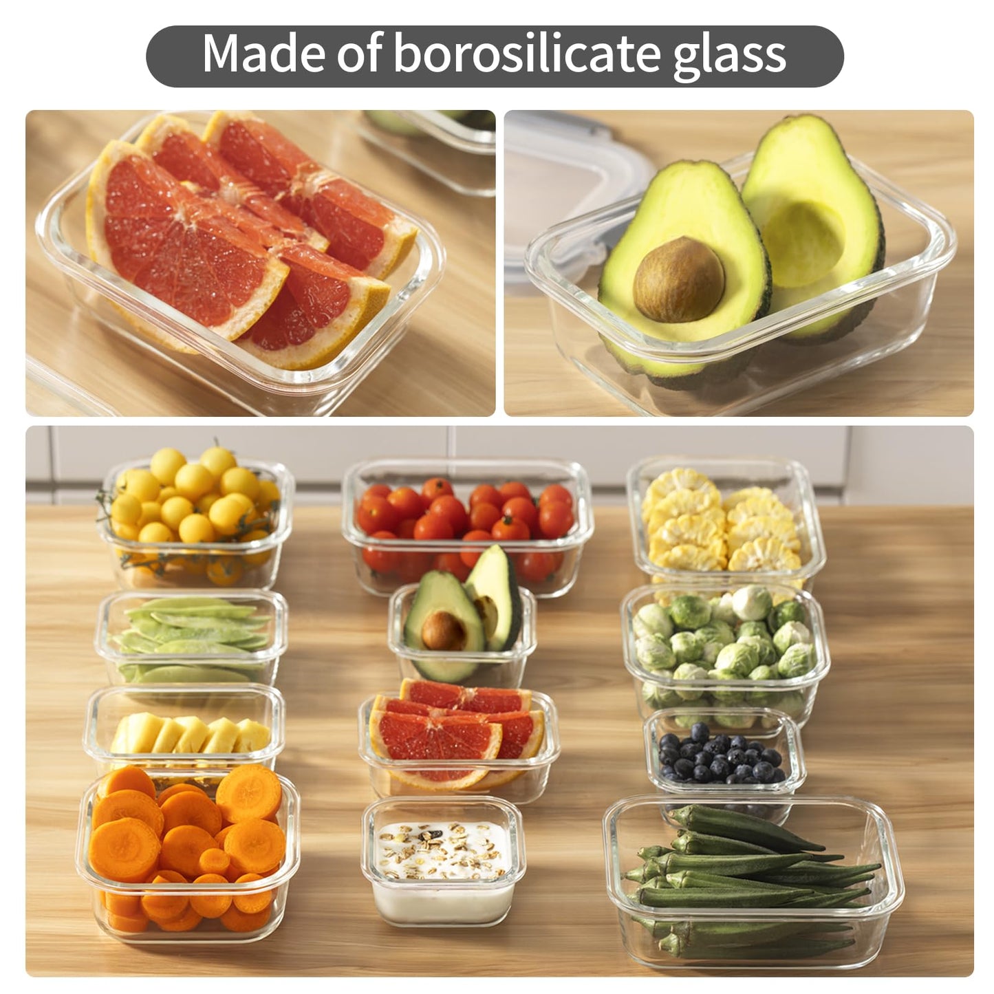S SALIENT 24 Pieces Glass Food Storage Containers with Lids,Glass Meal Prep Containers Set with Locking Lid,Airtight Glass Lunch Container for Kitchen,BPA Free(12 Lids & 12 Containers)