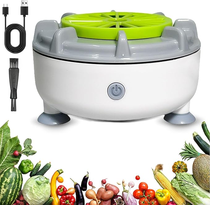 Efficient Portable Fruit and Vegetable Washers, Fruit and Vegetable Cleaning Machine, Electric Fruit Cleaner for Washing Fruits, Vegetables, Grain, Meat, Water-Proof & Wireless Charging (E)