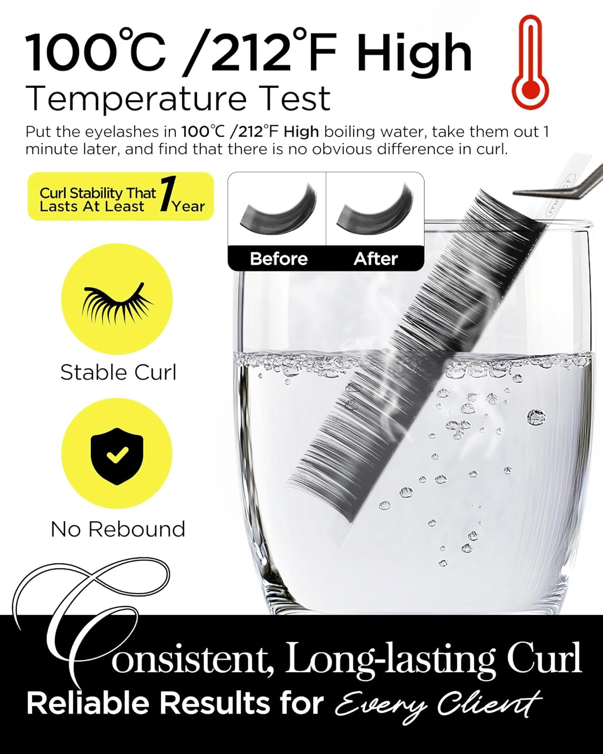 BEYELIAN Eyelash Extension 0.05 C Curl 13mm Tray Easy Fan Lash Extensions Volume Lashes 100°/212°F High Temperature Resistant Classic Professional Use Natural Matte Black (0.05 C 13mm)