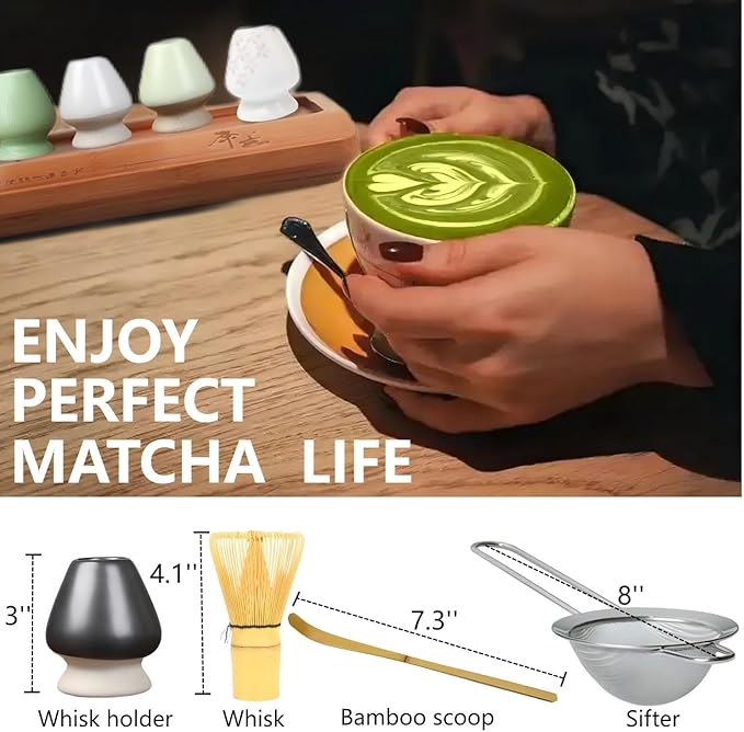 Matcha Whisk Holder Matcha Chasen Whisk Stand Ceramic Holder fit for Traditional Japanese Tea Ceremony Starter (Matte Black)