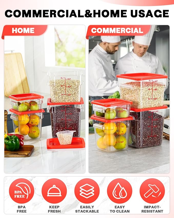 6QT Clear Food Storage Containers: 6 PCS[Food Grade][Hot&Cold Resistant] NSF Food Storage Containers with Lids for Home Restaurant Kitchen Storage Pizza Proof Dough, BPA Free, N2