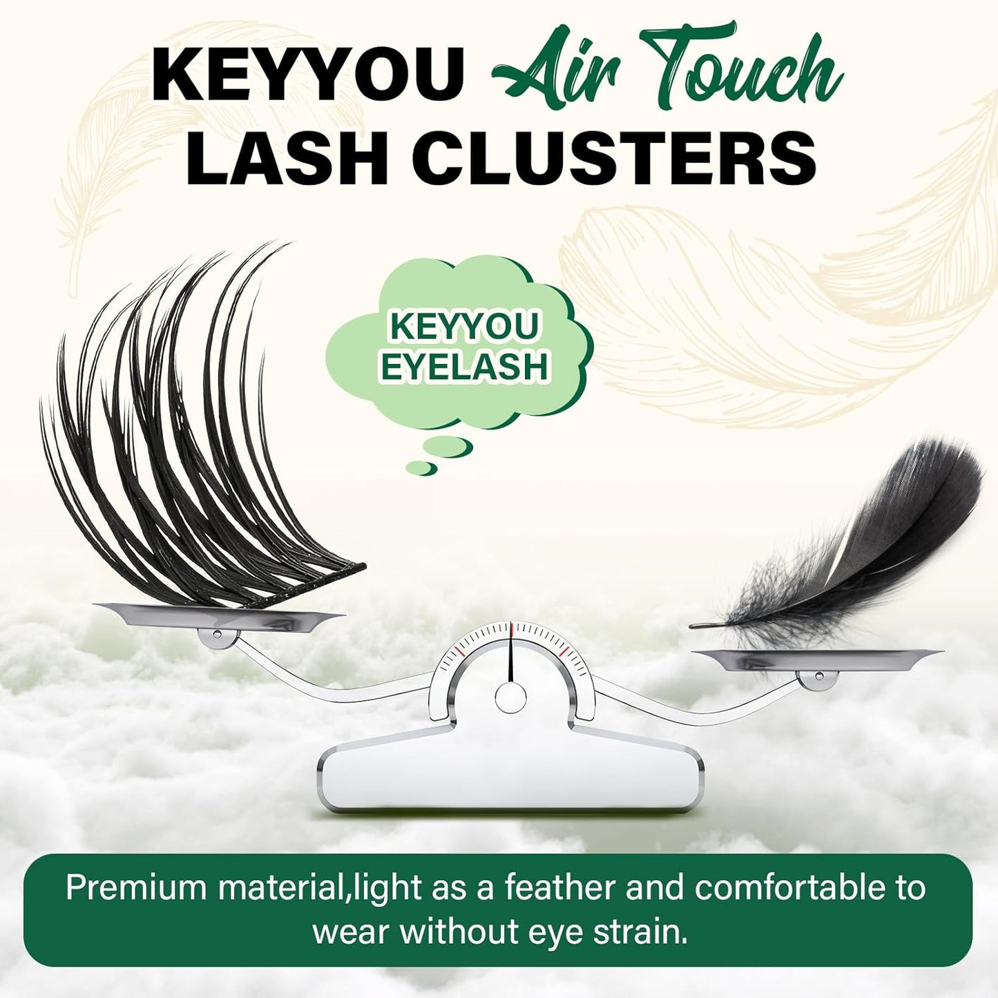 Lash Clusters 144pcs Individual Lashes D Curl 12mm Eyelash Clusters KEYYOU Air Touch Cluster Lashes Super Lightweight Soft Wispy Comfortable Easy DIY at Home(Air03-D-12mm)