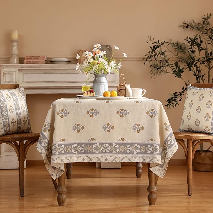 patdrea Designer Beige Long Tablecloth for Rectangle Table,Elegant Linen Floral Pattern French Table Cloth,Decor Cover Cloth for Kitchen Dining Christmas,Thanksgiving,Party,563"x94"-Istana a