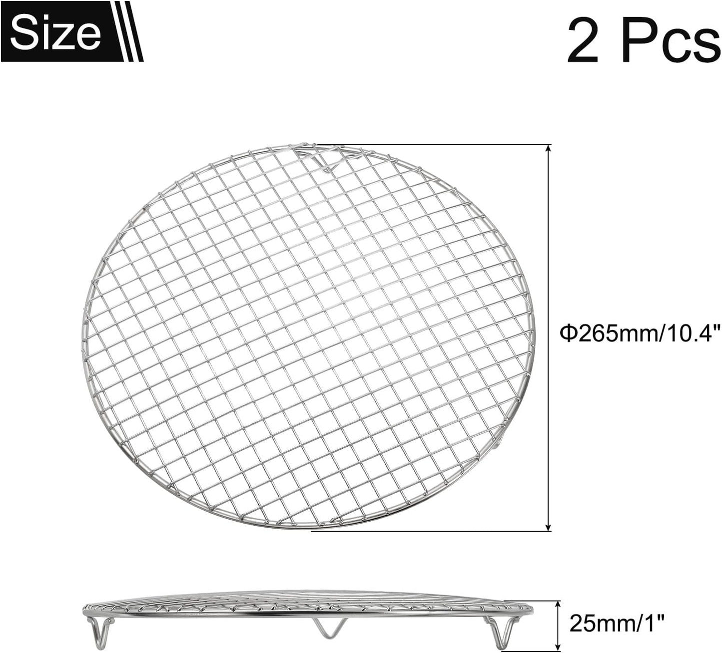 uxcell 2 Pcs Round Cooking Rack with Legs, Dia 10.4 Inch 304 Stainless Steel Barbecue Grill for Cooking Baking Barbecue Air Fryer Racks, Silver