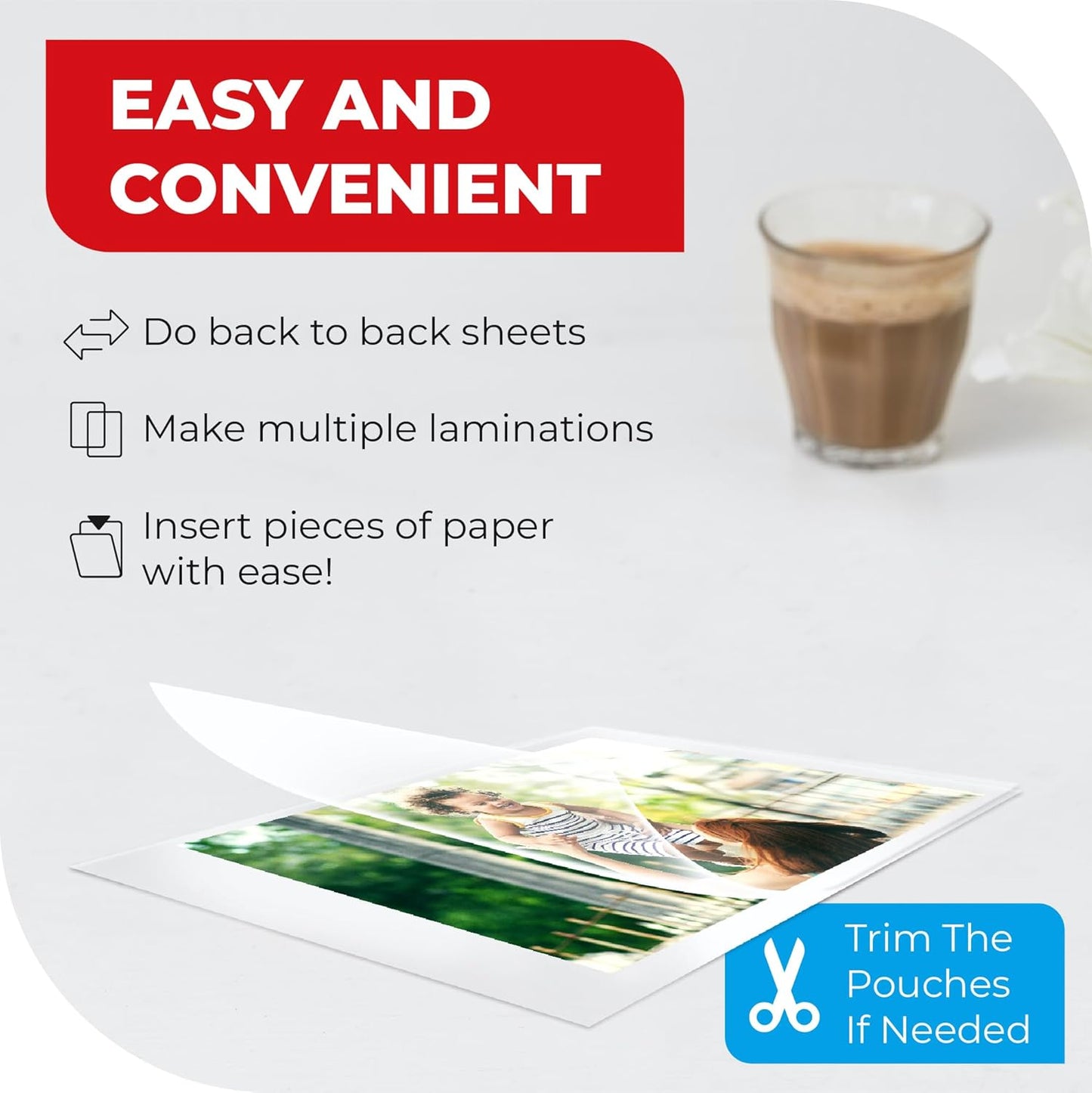 5MIL Thermal Laminating Sheets (150 Count) Letter, Photo, Card, Notecard, ID Badge and Business Card Sizes, Laminating Pouches Compatible with Laminators, Crystal Clear Laminated Finish