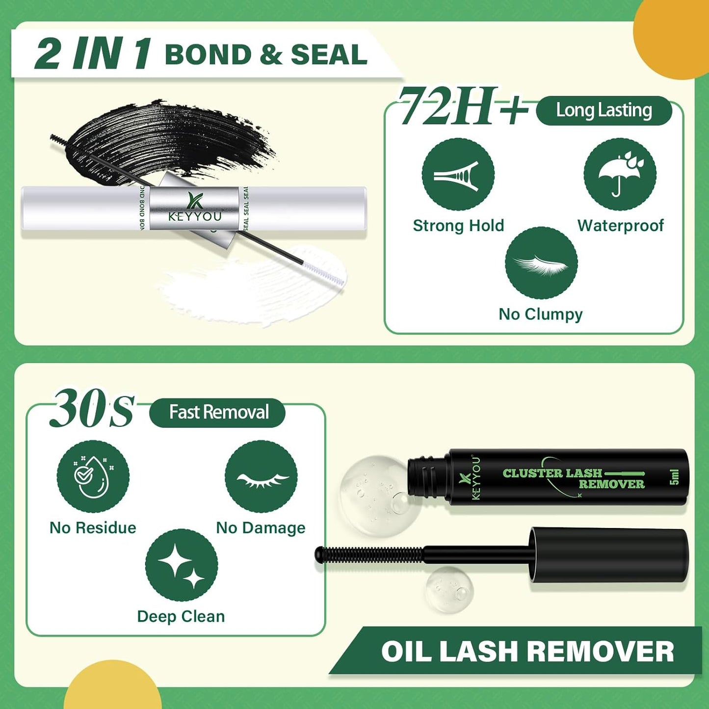 DIY Lash Extension Kit KEYYOU 144pcs Lash Clusters Eyelash Extension Kit with Mascara Brush Bond and Seal Lash Glue Remover Lash Applicators Lash Brush for DIY Lash Extensions (Y24 KIT)