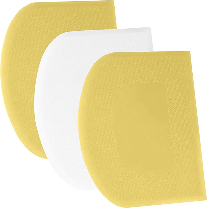 SURDOCA Dough Scraper Bench Scraper - 3P 13x7.9" Plastic Flexible Bowl Scraper, Sharp Edge & Angles Cake Scraper. Non-Slip Bakeware Decorating Tools Sculpting & Modeling Tools - Yellow+White+Yellow