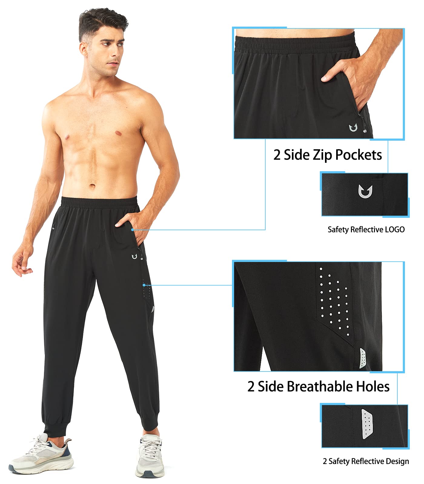 NORTHYARD Men's Athletic Running Pants Lightweight Workout Joggers Quick Dry Gym Sweatpants Active Sports Track Training Black M