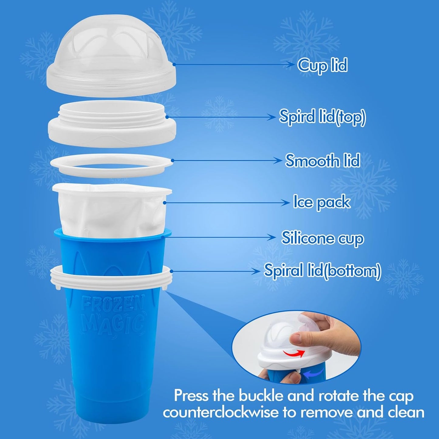 Slushie Maker Cup, Quick Frozen Magic Cups for Homemade Milk Shake Ice Cream Maker, Double Layer Squeeze Slushy Maker Cup, Birthday Gifts for Kids,Friends,Family (Bule)