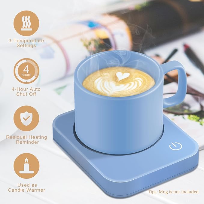 VOBAGA Coffee Mug Warmer for Desk with Auto Shut Off & 3-Temp Settings, Coffee Cup Warmer with Smart Safety Alert Home Office Accessory, Perfect for Coffee, Tea, Milk (No Mug)