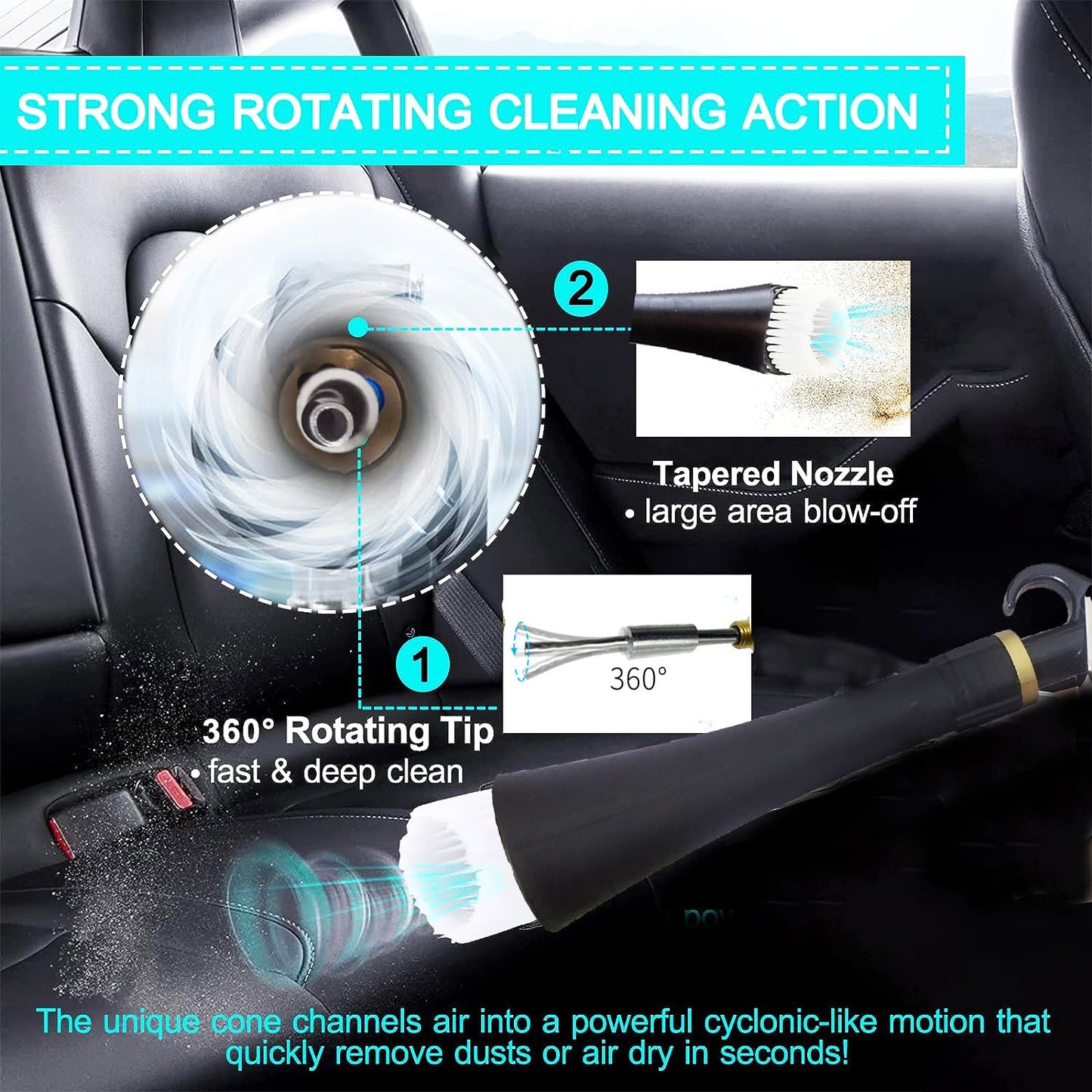 DOZIME High Pressure Car Interior Cleaning Gun Automobile Detailing Washing Gun with Brush-Works with Air Compressor(Aluminium Rotate Tube),Z-014 with Air Regulator Control
