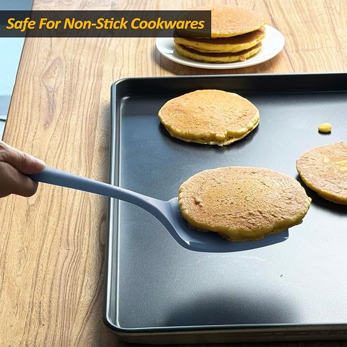 Silicone Pancake Spatula Turner with Lengthened Handle& Seamless Design, Heat Resistant Cooking Spatulas for Nonstick Cookware, Large Flexible Kitchen Utensils, Flipper for Egg, Pancake, Starry Blue