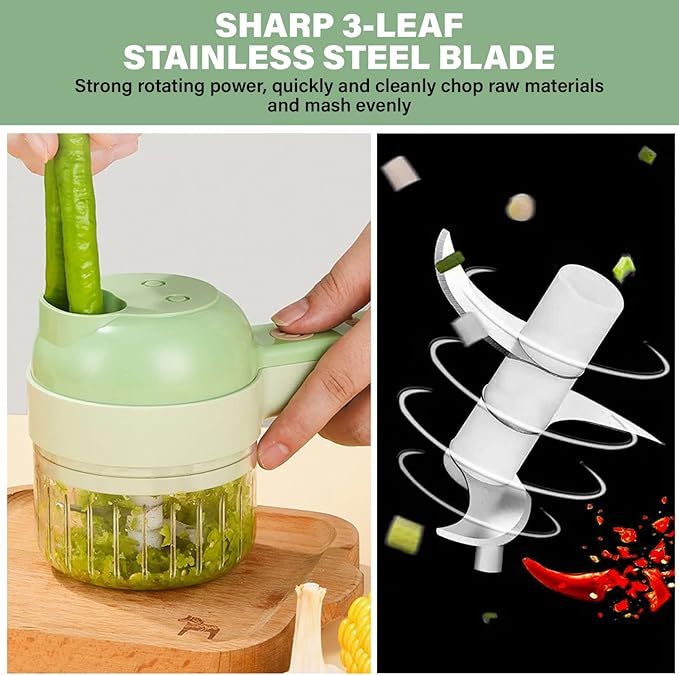 Arigold 4 in 1 Vegetable Chopper: Cordless Mini Chopper, Food Dicer, garlic mincer & garlic chopper - Versatile Vegetable Slicer, Dicer, grape cutter. comes with Egg & Cream Beater. (Green 1Speed)