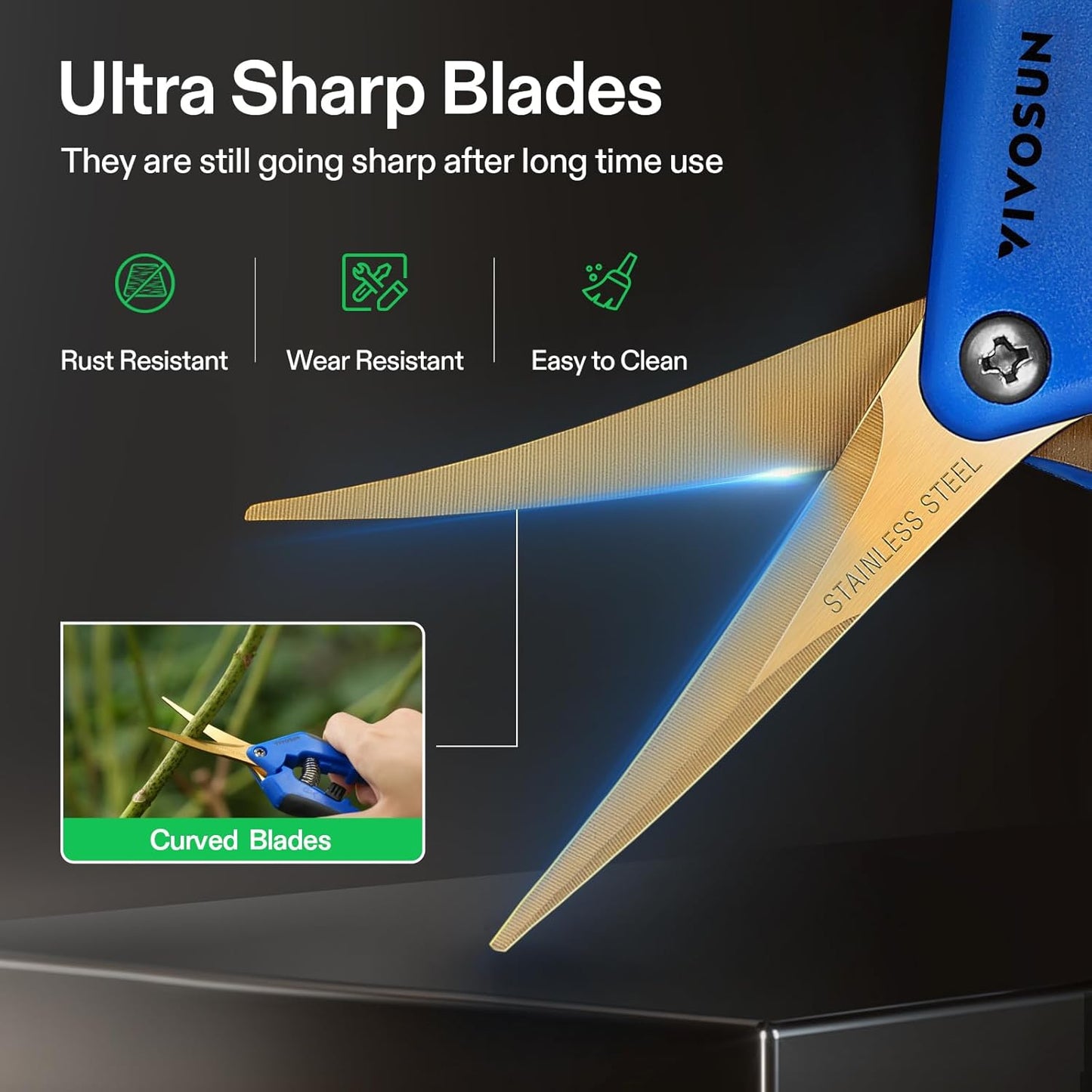 VIVOSUN 3-Pack 6.5 Inch Gardening Scissors Hand Pruner Pruning Shear with Titanium Coated Curved Precision Blades