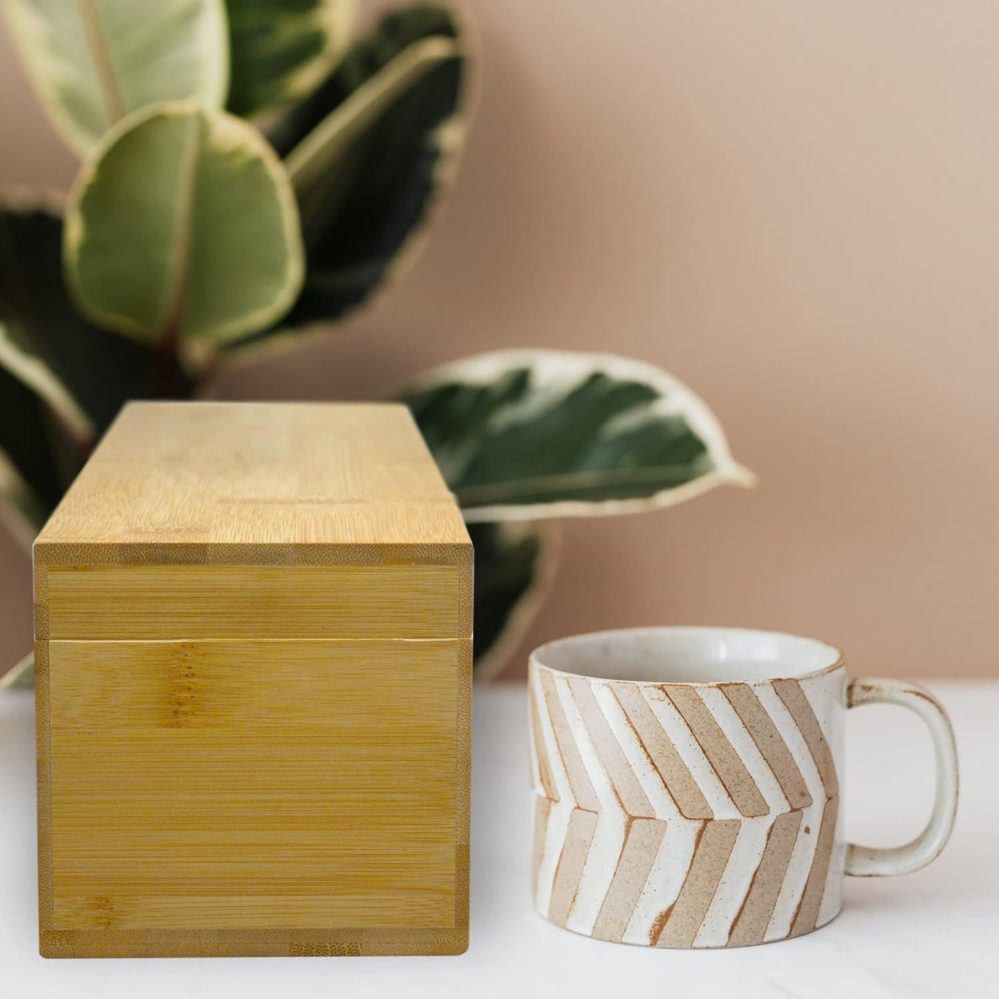 Bamboo Tea Organizer Box Chemical Free Eco-Friendly Big, Tall, Adjustable Cubbies Natural Wooden Storage Chest (4-Slot Across 14.3"x 4.4" x 4.2")