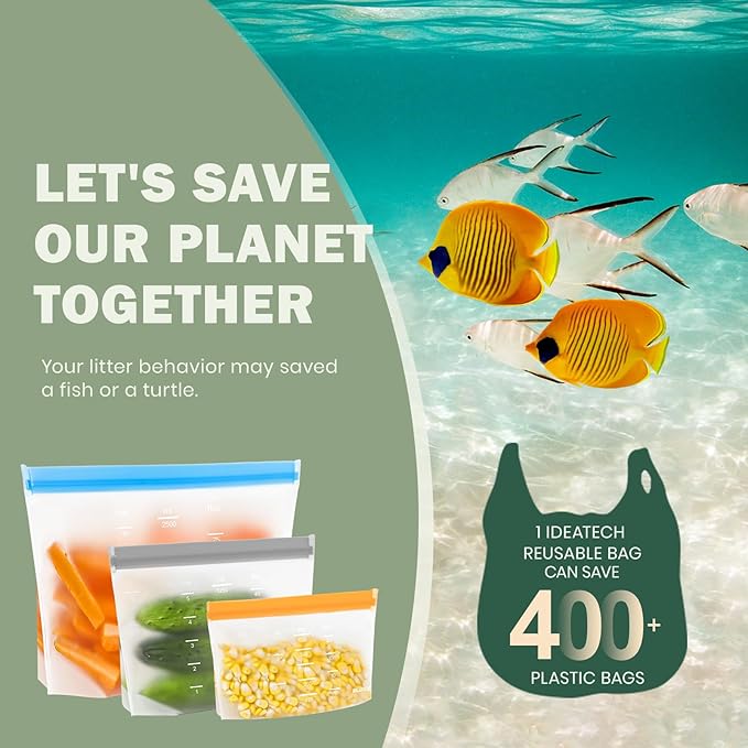 Dishwasher Safe Reusable Storage bags Stand Up - BPA Free Reusable Sandwich bags - Leakproof Gallon Freezer bag, Food Storage bag - Grey 9 Sandwich