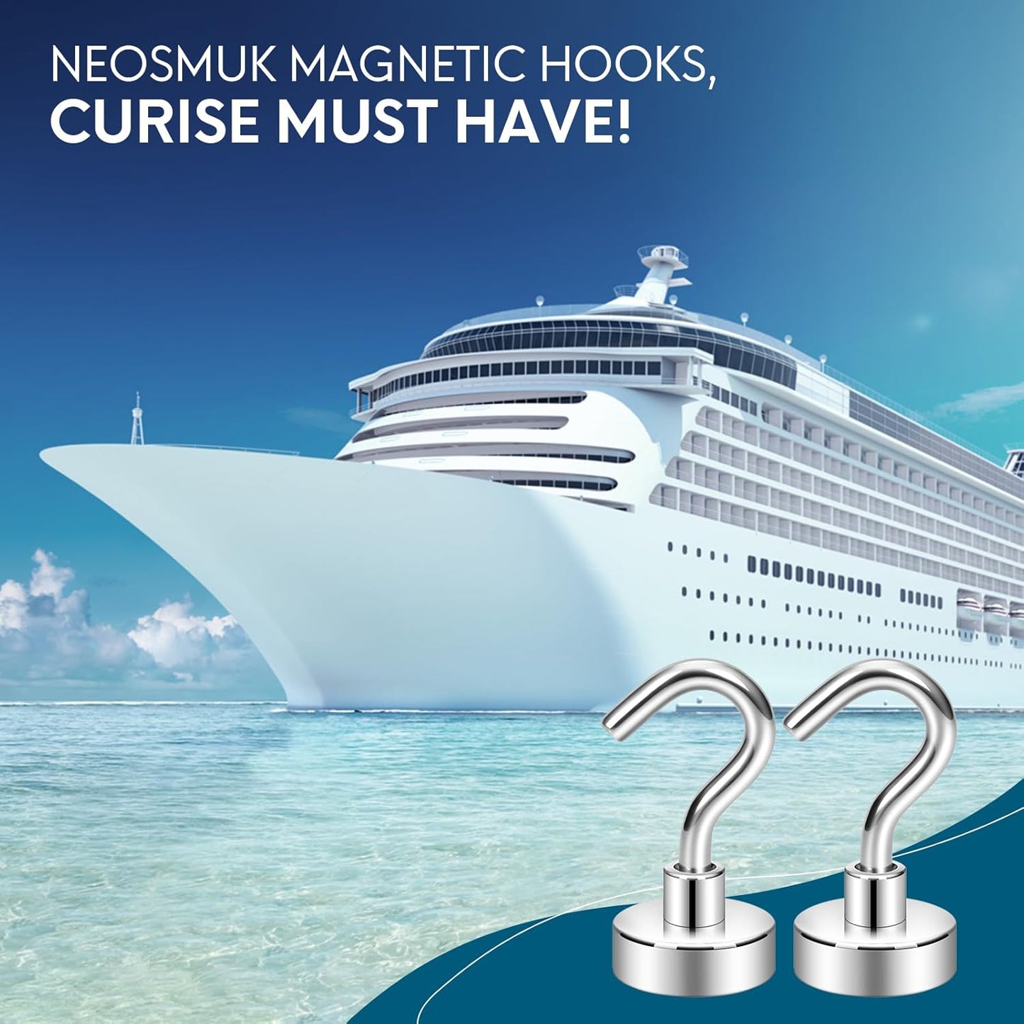 Neosmuk Magnetic Hooks for Cruise Cabins, Heavy Duty 30lb Strong Magnet Hook, Cruise Ship Essentials for Hanging, Metal Wall Refrigerator Hangers (Silver White, 10 Pack)
