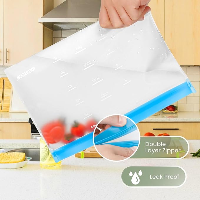 Dishwasher Safe Reusable Storage Bags Stand Up - BPA Free Reusable Sandwich Bags - Leakproof Gallon Freezer Bags, Silicone Food Storage Bags - Multicolor 4 Gallon + 6 Sandwich + 4 Snack Bags