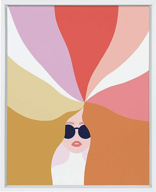 Kate and Laurel Sylvie Rainbow Girl Framed Canvas Wall Art by Dominique Vari, 18x24 White, Modern Art Decor for Home