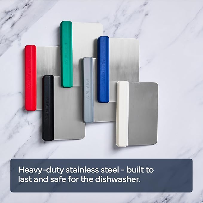 Misen Stainless Steel Bench Scraper - Versatile Food Scraper with Walnut Handle - Ideal for Kitchen, Pastry & Dough - Durable Cutting Board Scraper Tool - Effortless Transfer into Pots & Pans - Green
