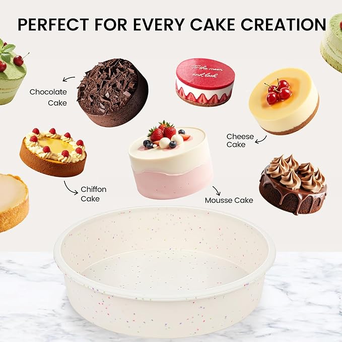 Vinino 10 Inch Silicone Round Cake Pan with Metal Reinforced Frame Set of 2, Nonstick Silicone Springform Pan for Baking Suitable for Making Layers, Cheese & Chocolate Cakes