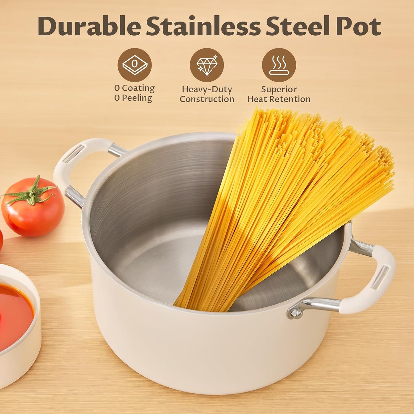 6 Quart Pot with Lid, BEZIA Tri-Ply Stainless Steel Stock Pots, Large Cooking Pots with Silicone Handle, Soup Pot for Induction Cooktop, Compatible with All Cooktops, Dishwasher Safe