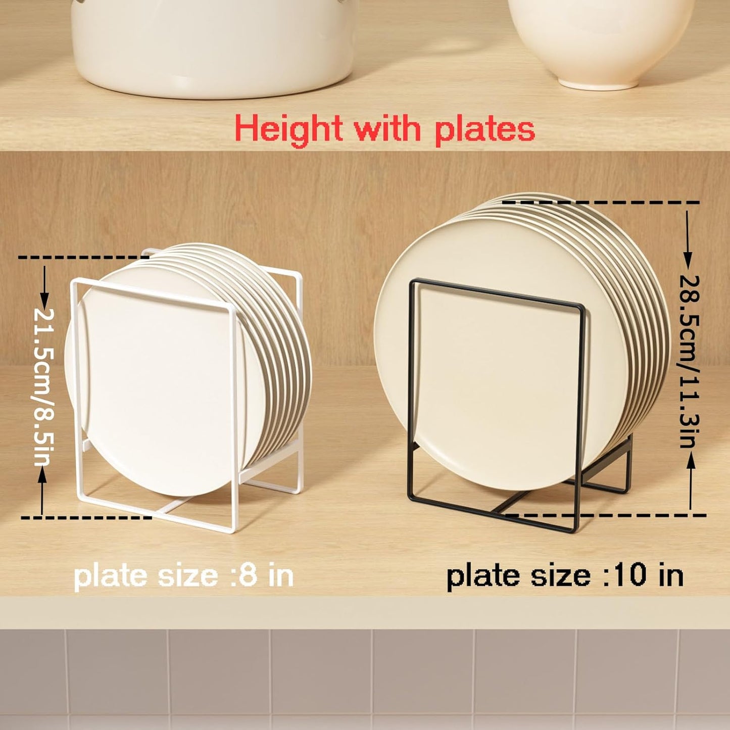 Metal Drying Rack, 3 Pack Inside Cabinet Plate Holders Organizers, Upright Dish Racks for Countertop and Cupboard, Large Capacity, Black (20x16x11.5 cm Each)