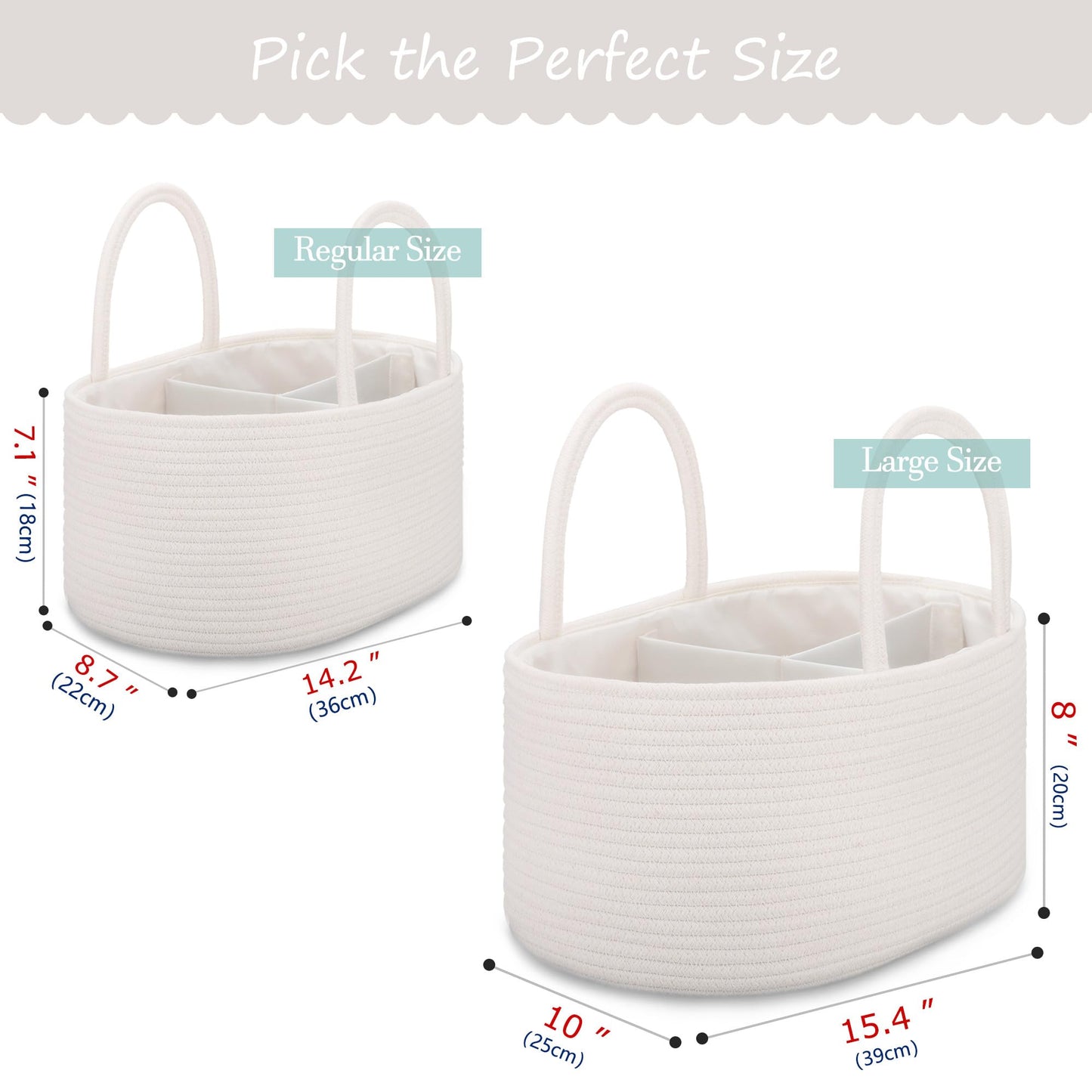 COMSE Baby Diaper Caddy Organizer, Car Caddy, Diaper Change Organizer, Gift Baskets Empty, Portable Tote Bag with Divider, Baby Shower Gifts Newborn Essentials Registry Must Have, White