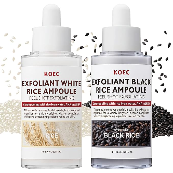 ANGEL SILK Peel Shot Glow Rice Ampoule Duo | White Rice + Black Rice Exfoliator with Niacinamide, AHA BHA | Face Scrub Exfoliating Gentle Pore Minimizer | Dead Skin Remover for All Skin Types