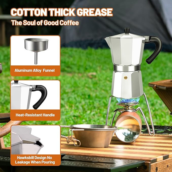 6 Cup Aluminum Espresso Stovetop Moka Pot Express Coffee Maker Percolator Italian Classic Mocha Coffee Machine for Italian and Cuban Cafe Brewing for Home & Camping 300ml 10oz