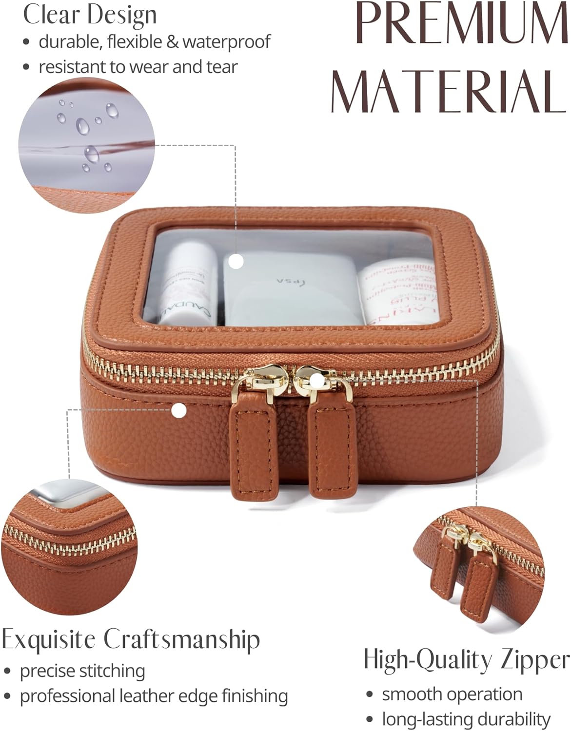 Popvibe Clear Makeup Bag Travel Cosmetic Case Transparent Toiletry Bag with Zipper, Portable Make Up Organizer Traveling Compact Car Bag for Essentials