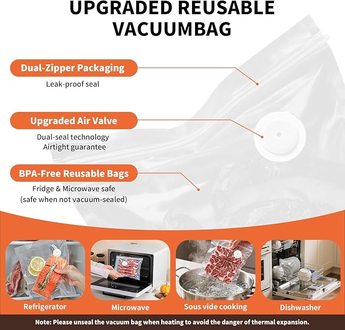 Vacuum Sealer for Food – Keeps Food Fresh up to 10× Longer, Cordless & rechargeable & strong suction for storage & sous vide(Handheld Vacuum Sealer + 20 Reusable Vacuum Bags)