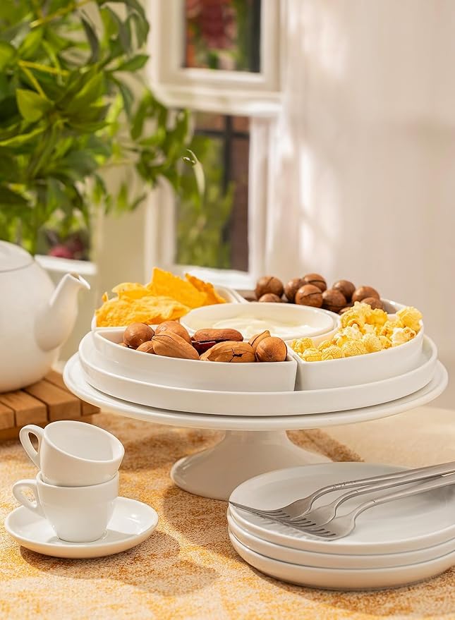 Sweese Porcelain Divided Serving Dishes, Relish Tray, Serving Bowls for Parties - Perfect for Chips and Dip, Veggies, Candy and Snacks, White