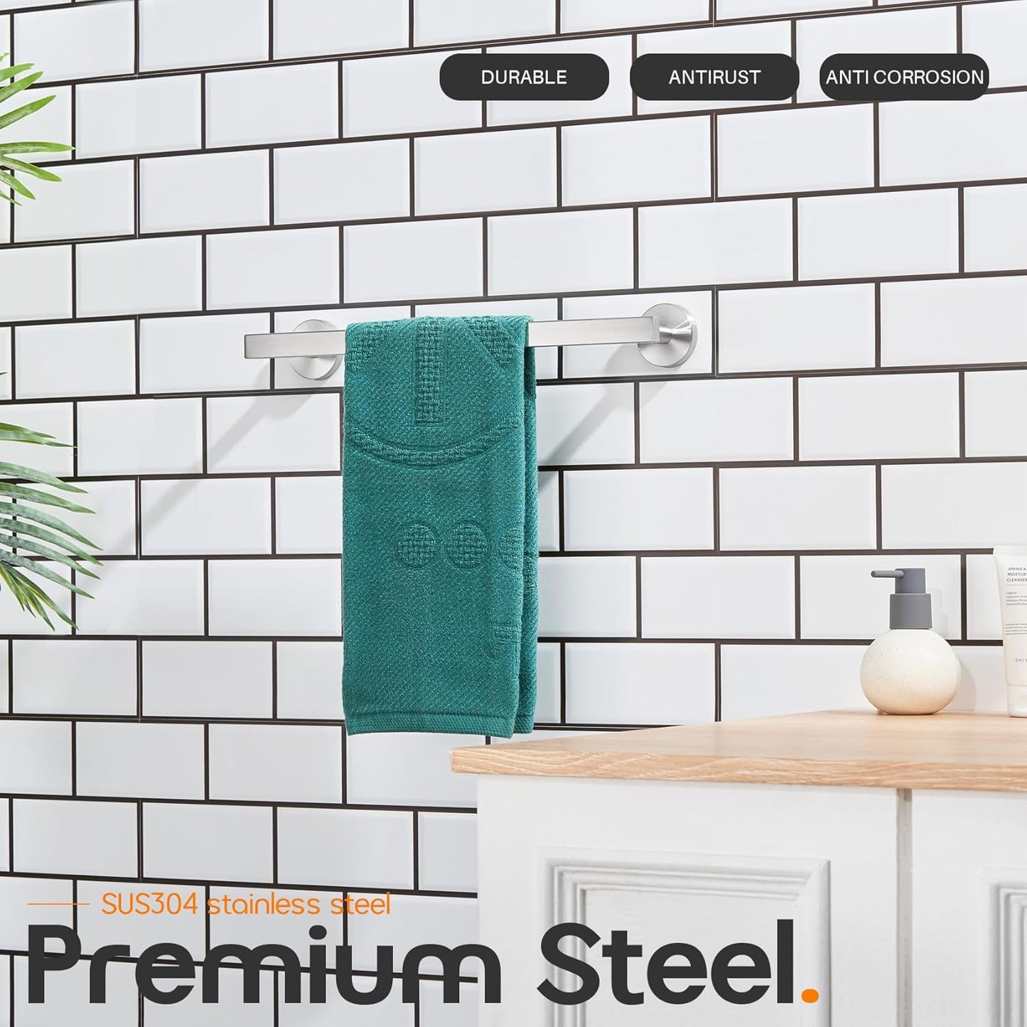 12 Inch Bathroom Towel Bar Bath Towel Rack Kitchen Towel Holder Towel Ring Wall Mounted SUS304 Stainless Steel 2 Pack Brushed Nickel AN4001BR-L12-P2