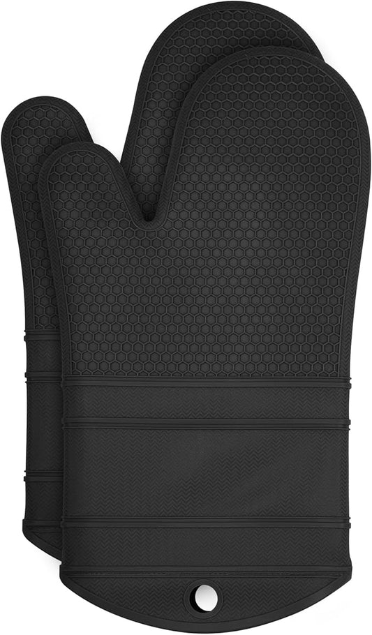 1 Pair Oven Mitts,Silicone Oven Mitts,Long Cooking Gloves,Heat Resistant Oven Gloves Grill BBQ Gloves,Kitchen Home Essentials,12.9"*7.48" Black Mitt