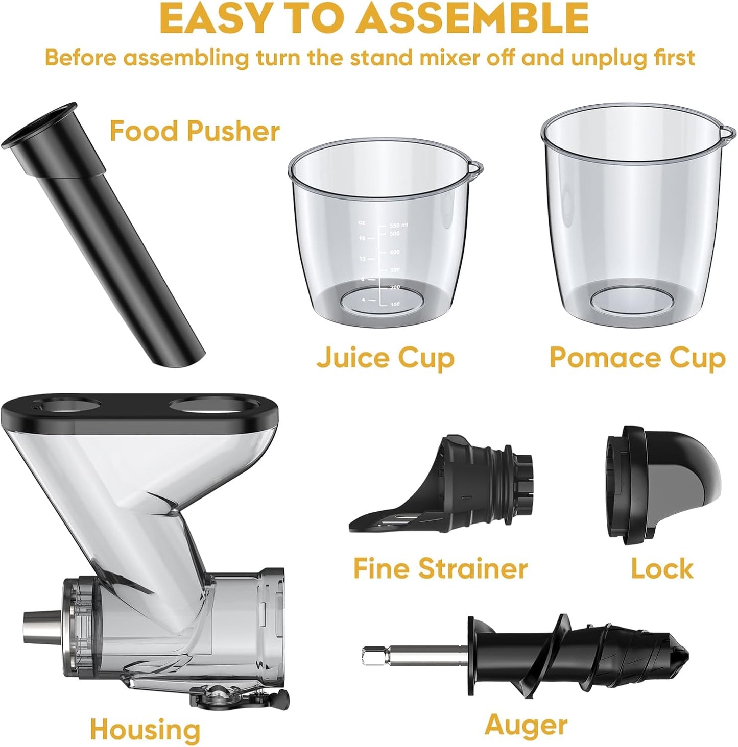 Masticating Juicer Attachment for KitchenAid Stand Mixer, Masticating Juicer, Slow Juicer Attachment for Kitchen Aid with Dual Feed Chute and Push Rod for Vegestables Fruits By Hozodo
