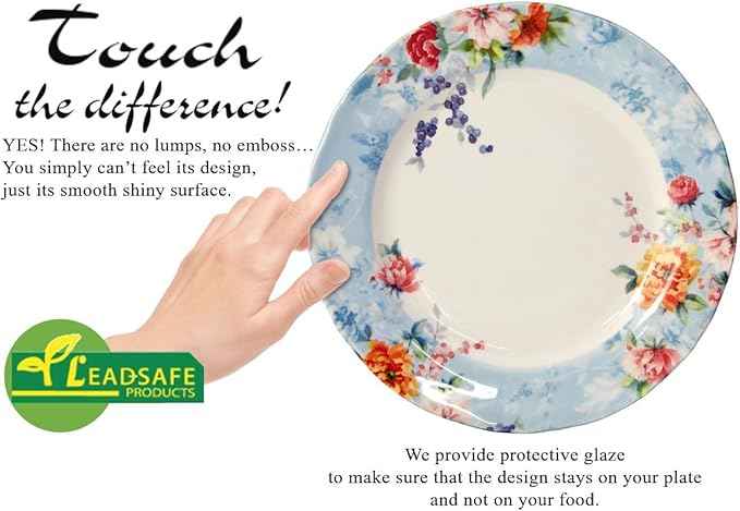 Tudor Royal 16-Piece Porcelain Round Dinnerware Set, Service for 4, Crimson Design, Summer Floral, Plates Bowls Mugs Dishes, Glossy, Premium Quality Tableware, Unique Pattern