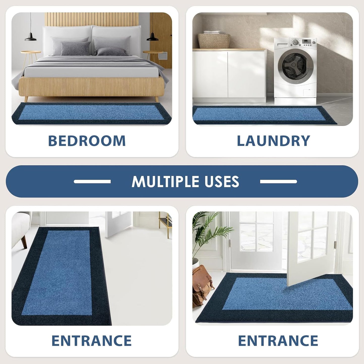 Machine Washable (24" x 36"+ 24" x 60"') Runner Rugs Set of 2, Non Slip Kitchen Mats for Floor, Absorbent Entryway Rug for Kitchen, Bedroom, Hallway, Bathroom, Door (Roll Packing)