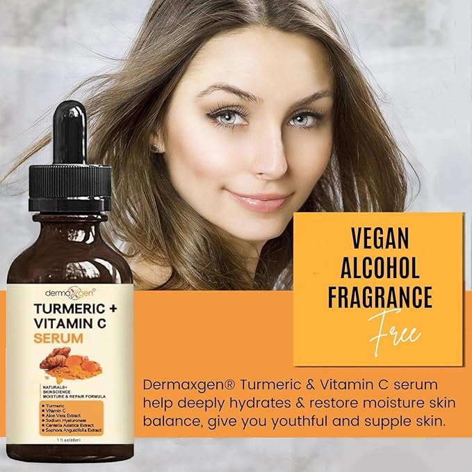Turmeric and Vitamin C Anti-Aging facial serum, PURE ORGANIC Reduce Wrinkles, Improve Blemishes and Acne, Skin firming and Intensive Moisturizing & hydrating Serum for all skin Types (1 fl oz))